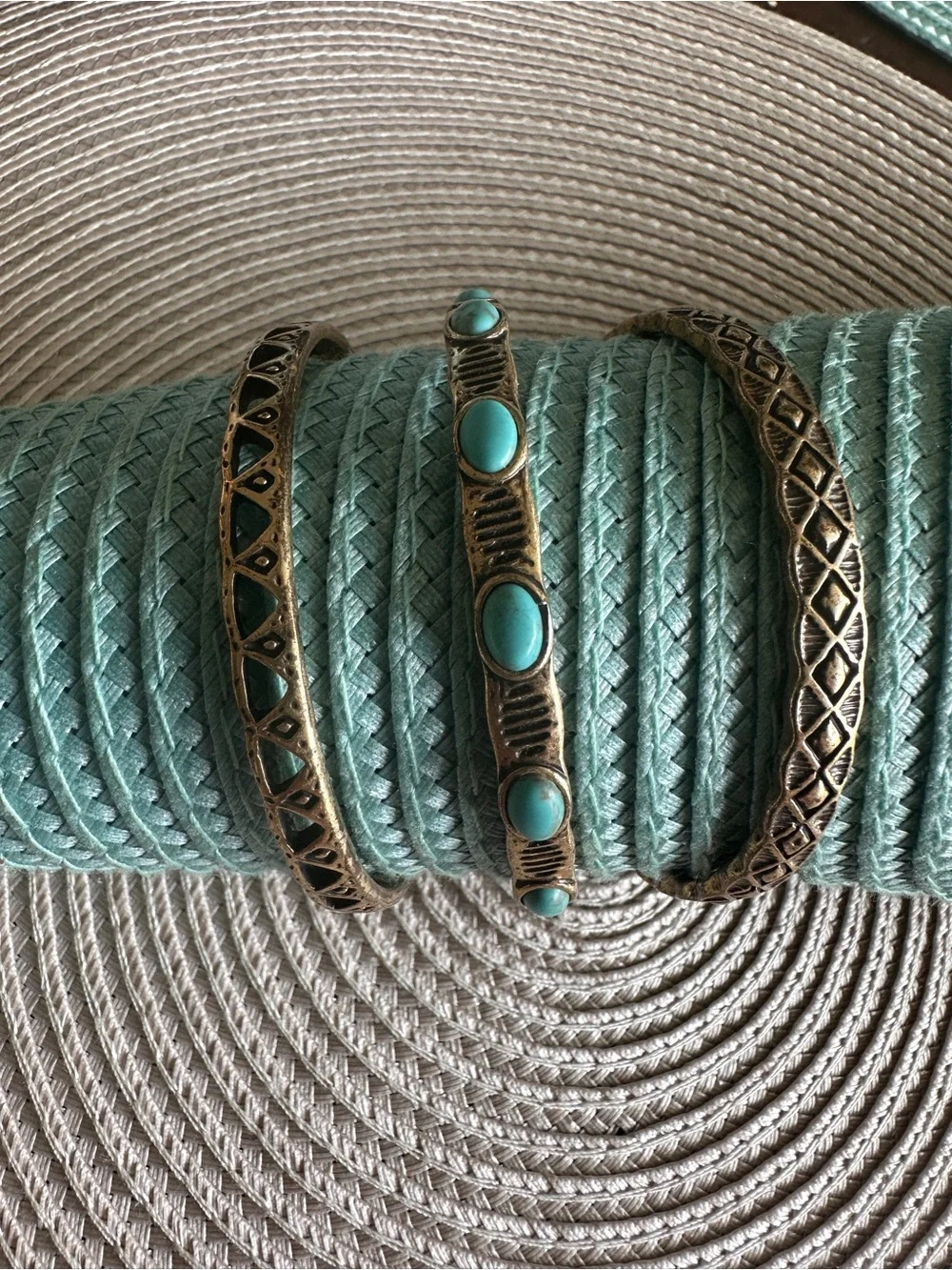 Lucky Brand Gold-Tone Bangle Set with Turquoise Accents